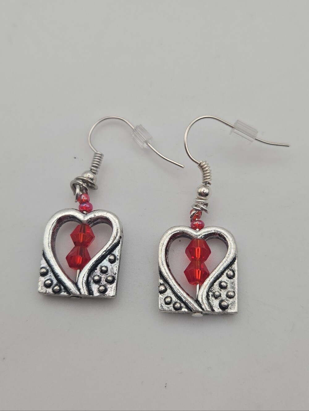 Handmade Silver Tone Heart Dangle Earrings